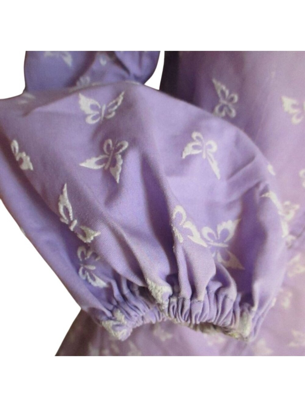 Small True Vintage Dress Cottage Core Butterfly Print Lilac Handmade 1970's